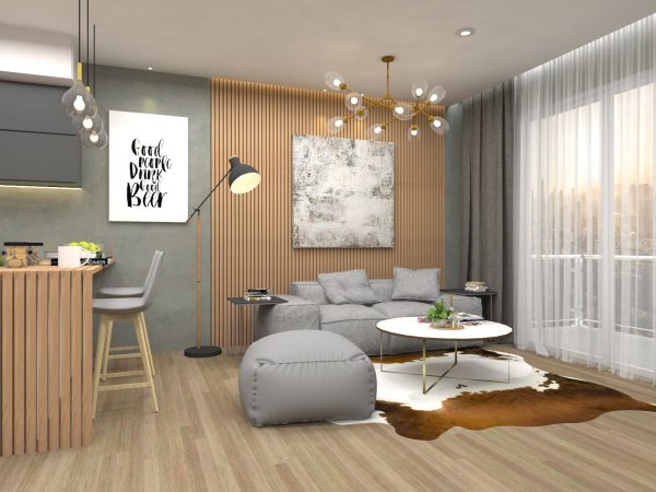 Modern clean Japandi simple apartment living room + pantry
